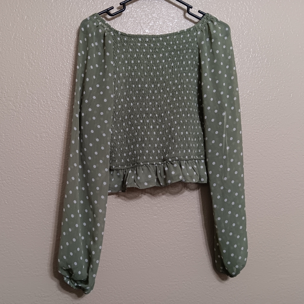Petal + Pup Green White Polka Dot Smocked Crop Top - Picture 3 of 4